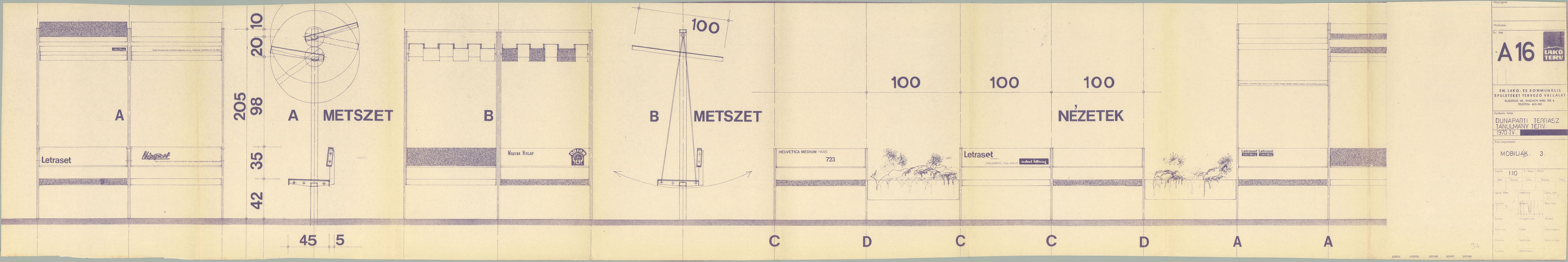 A sétányra tervezett napellenzős pihenőszékek és hintaszékek, 1970. (BFL XV.17.e.301.b.61)