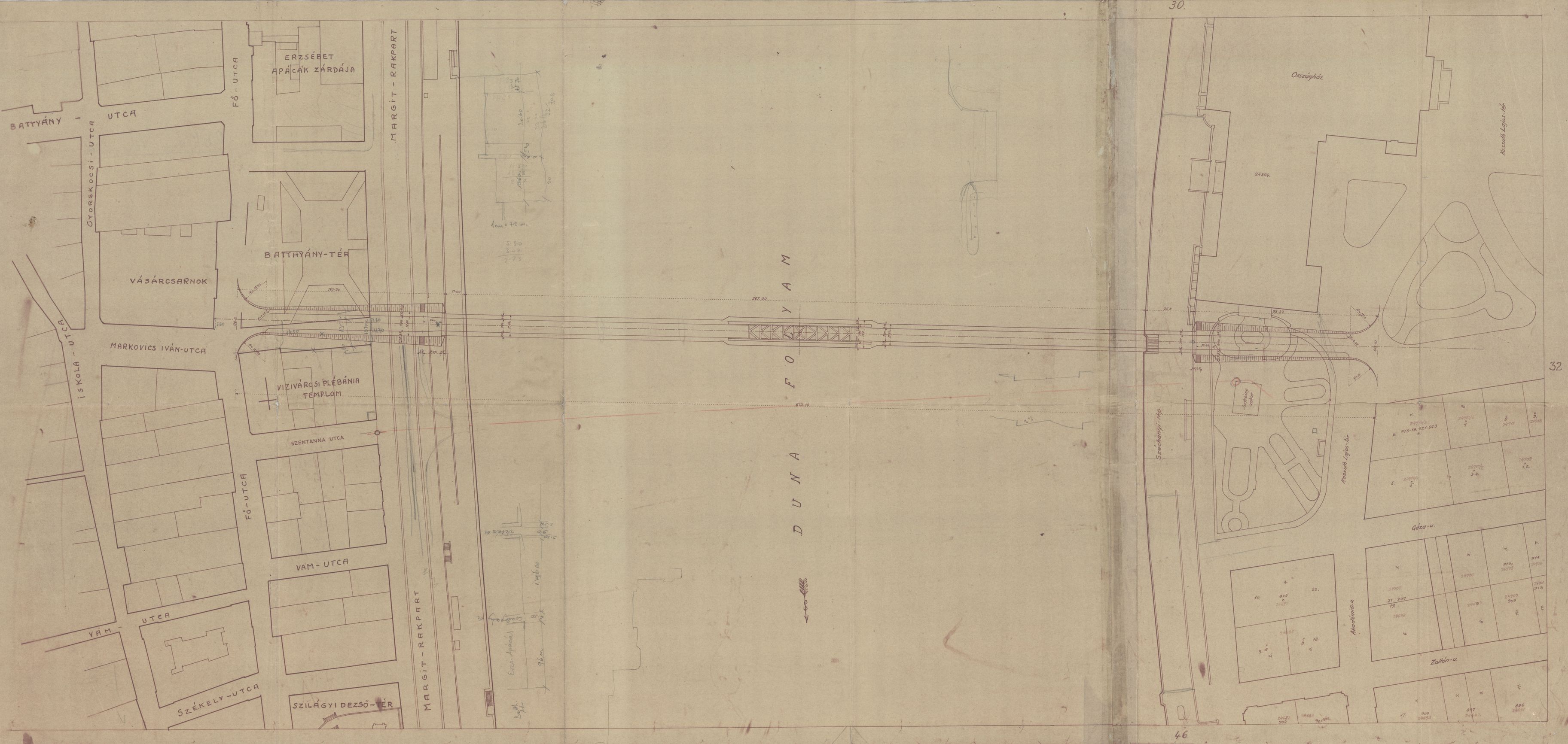 A Kossuth híd környékének rendezési terve, 1945–1946. (BFL XI.827)