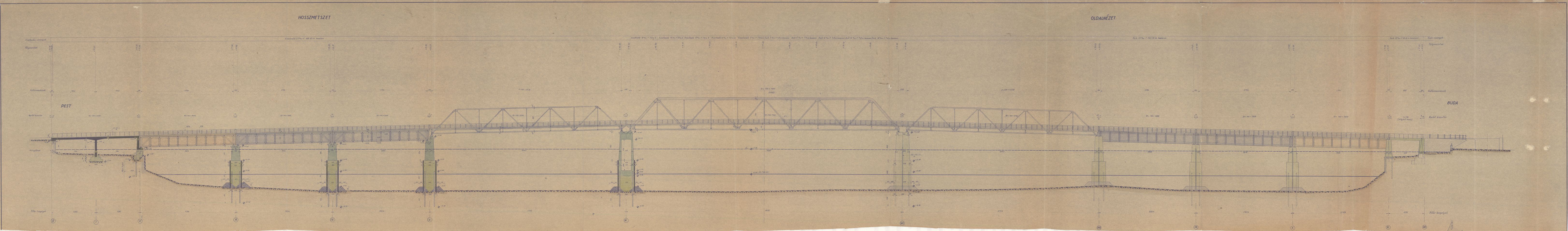 A Kossuth híd hosszmetszete, 1945. (BFL XV.22.52)