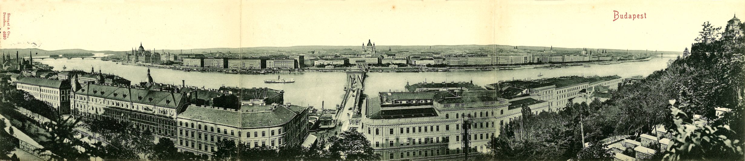 Látkép a Lánchíddal, távolban a Margit híd és a Ferenc József híd, 1900 körül (BFL XIV.243.d.2.153)